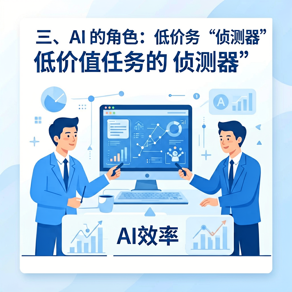 三、AI 的角色：低价值任务的“侦测器”